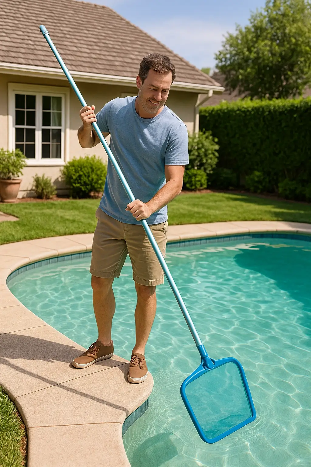 Tucson pool maintenace guide Patio Pools and Spas man cleaning pool based on Tucson pool maintenace guide Patio Pools and Spas